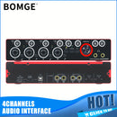 Conector de Audio de 4 Canales BOMGE para Grabación - 24bits/192kHz, USB y XLR, Mezclador de PC para Guitarra con 4 Conectores de Micrófono, Consola de Sonido Estudio para Cantantes, Rojo, Compatible con Portátiles
