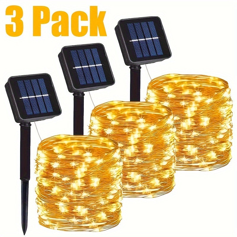 Luces solares para exteriores, 3 piezas, luces LED cálidas, resistentes al agua, para fiestas, jardín, árboles, bodas, decoración navideña - carga solar con sensor de luz