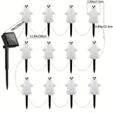 12 paquetes de luces solares de tierra espeluznantes para Halloween - Bats de horno de luces verdes, calidad IP44, 8 modos de iluminación (esqueleto/soplado/cambiando), montaje semi-inclinado, plástico duradero para decoraciones de exteriores de Hallowee