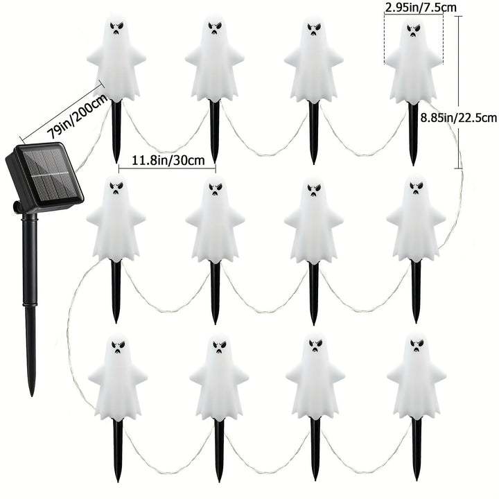 12 paquetes de luces solares de tierra espeluznantes para Halloween - Bats de horno de luces verdes, calidad IP44, 8 modos de iluminación (esqueleto/soplado/cambiando), montaje semi-inclinado, plástico duradero para decoraciones de exteriores de Hallowee