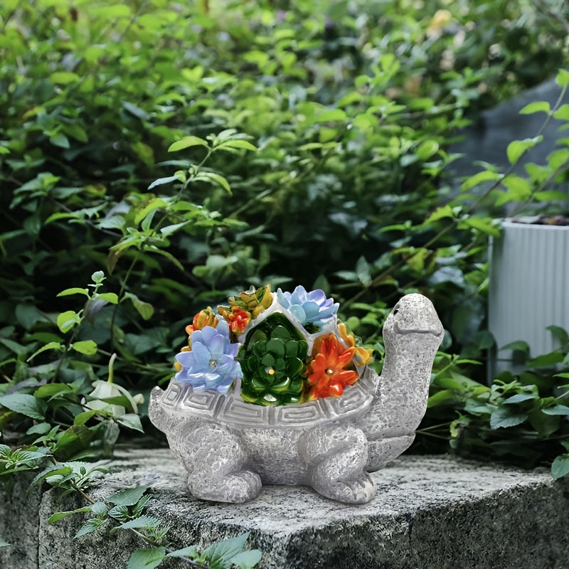 Linterna solar, estatua de tortuga con flores suculentas para exteriores, artesanías de resina, adecuada para patio, jardín, césped, escalones, regalo del Día de la Madre, Halloween, Navidad