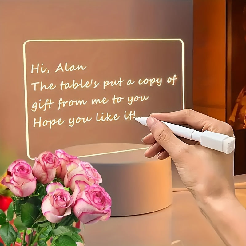 1pc Lámpara de mesa con tablero de mensajes LED moderno con bolígrafo - Luz nocturna cálida creativa con alimentación USB para decoración de habitación/sala de estar, construcción de plástico, varios patrones, no requiere batería