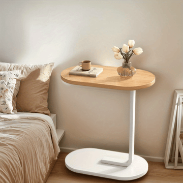 [2 Colores Disponibles] Mesa C en forma de C para vagos, se puede empujar y tirar y colocar a voluntad, resistente y duradera, adecuada para sala de estar/estancia/estudio!