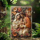 Arte de Pared de Aluminio 3D de José, María y Jesús Niño - Escultura Religiosa para Decoración del Hogar, Perfecta para Dormitorio, Sala de Estar, Guardería - No Necesita Energía, Orientación Vertical, Sin Plumas, 29.97 cm