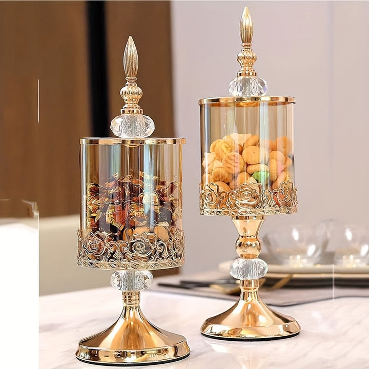 2 estilos disponibles, una jarra de almacenamiento de vidrio de cristal europeo con tapa para mesa de café de sala de estar, canasta de dulces de encaje, adorno decorativo.