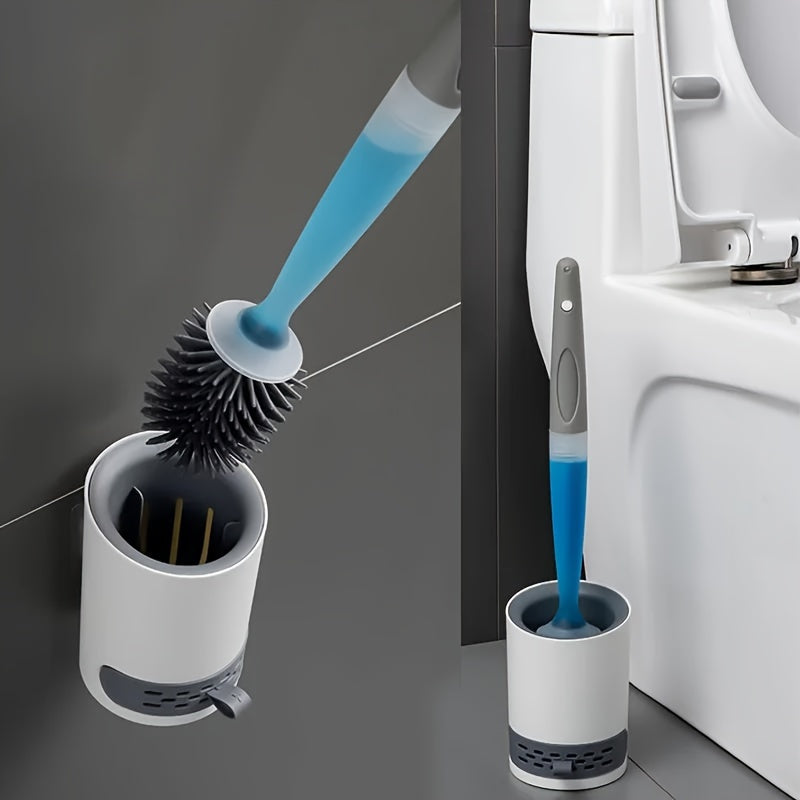 Cepillo de Inodoro de Silicona Fácil de Limpiar con Dispensador de Jabón - Mango Largo, Diseño Sin Esquinas Muertas para una Limpieza Eficiente del Baño