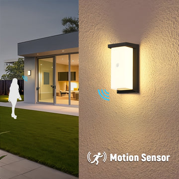 Luz de pared LED PIBAOGU 16W-30W con sensor de movimiento, IP55, alta calidad para exteriores, jardines y pasillos, 85-265V, amplio rango de voltaje, diseño negro elegante para escaleras, porches, balcones, garajes, patios, luces de patio, fijo cilíndric