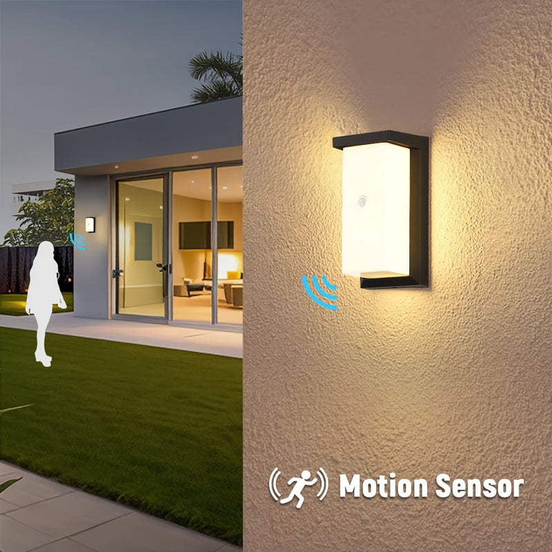 Luz de pared LED PIBAOGU 16W-30W con sensor de movimiento, IP55, alta calidad para exteriores, jardines y pasillos, 85-265V, amplio rango de voltaje, diseño negro elegante para escaleras, porches, balcones, garajes, patios, luces de patio, fijo cilíndric