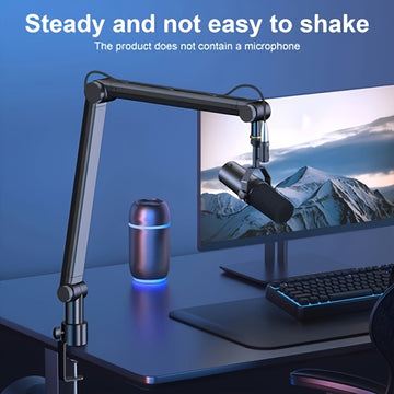 [Gótico] Soporte de micrófono desmontable de alta calidad con gestión de cables - Adaptador de rosca de 5/8" para Blue Snowman Hyper X QuadCast SoloCast AT2020 Shure SM7B MV7, aleación de aluminio, negro