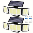 1/2pcs Luces Solares para Exteriores, Luces con Sensor de Movimiento, Luces Solares, Luz de Pared con Control Remoto, Luces de Inundación de Seguridad de 3 Cabezas, Impermeable, Lámpara de Pared de Ángulo Amplio de 270° con 3 Modos para Jardín, Camino de