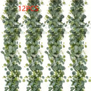 12 piezas de 182.88 cm Guirnalda Artificial de Eucalipto y Sauce con Flores Blancas - Hojas Verdes Elegantes, Ideal para Bodas, Compromisos, Decoración del Hogar y Eventos, Estilo Clásico Todo el Año, Temática Nupcial, Material Plástico, Enredaderas Natu