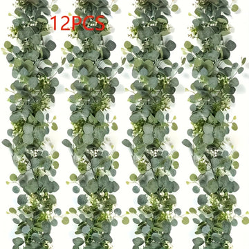 12 piezas de 182.88 cm Guirnalda Artificial de Eucalipto y Sauce con Flores Blancas - Hojas Verdes Elegantes, Ideal para Bodas, Compromisos, Decoración del Hogar y Eventos, Estilo Clásico Todo el Año, Temática Nupcial, Material Plástico, Enredaderas Natu