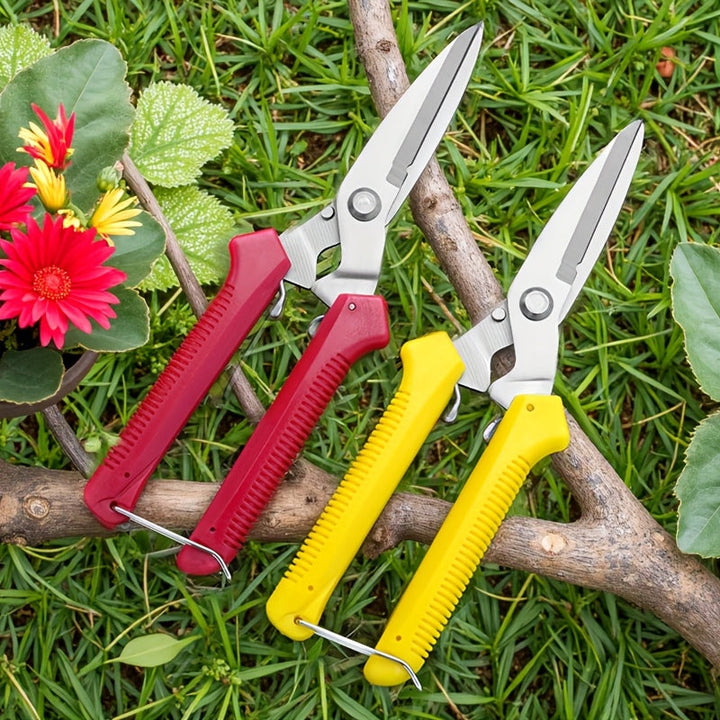 Tijeras de jardín de acero inoxidable - Diseño ergonómico, adecuadas para poda de macetas/florales, cuchillas dobles afiladas, no requiere batería, agarre cómodo antideslizante, fácil de usar sin esfuerzo con 1 piedra de afilado gratuita.