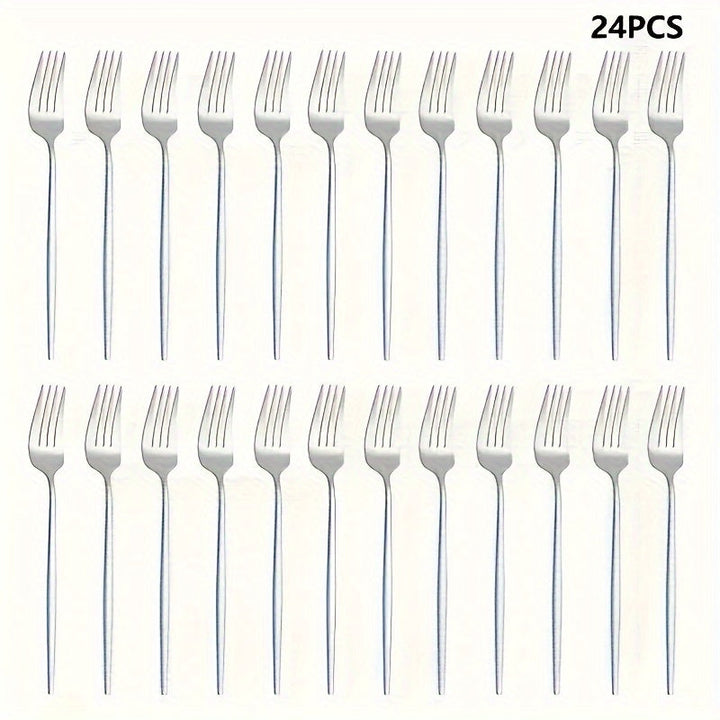 Juego de 24 piezas de tenedor de acero inoxidable con acabado pulido, disponible en colores dorado y plateado - Accesorios de cocina y comedor