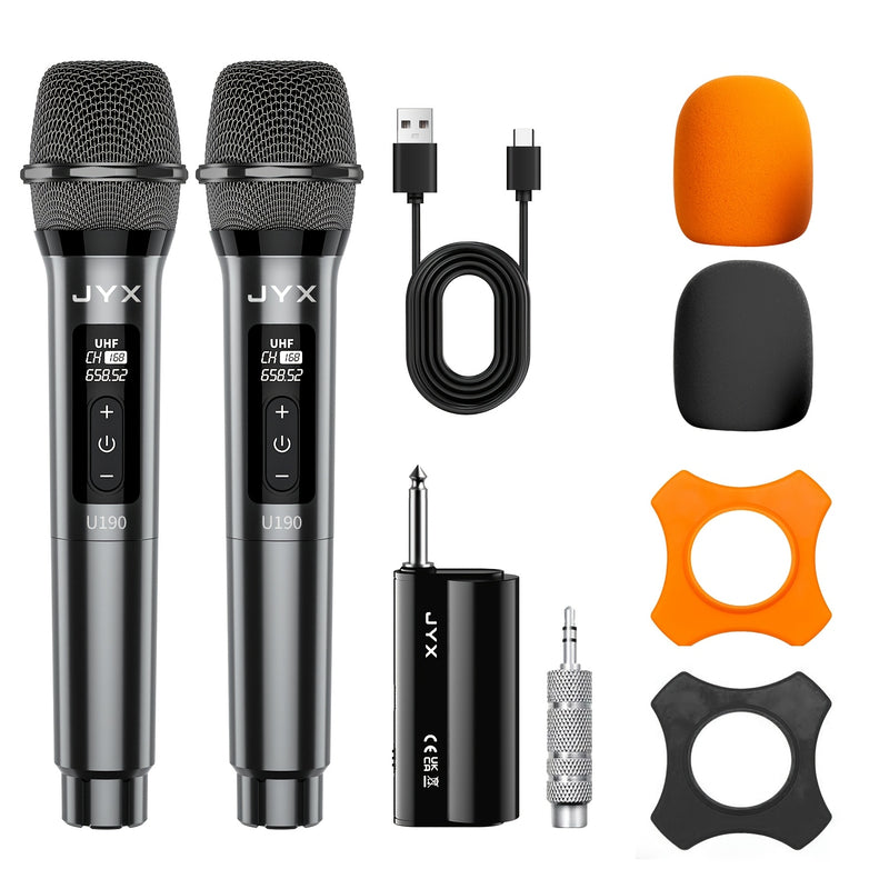 1pc JYX Micrófono Dinámico Inalámbrico Portátil con receptor de carga, con conector de 6,35 mm, alimentado por batería, para karaoke, canto, fiestas, conferencias, bodas, transmisión en vivo, videoconferencia - Material ABS, requiere baterías AA (U190)