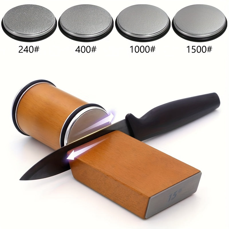 Afilar Rotativo, Soporte Magnético para Cuchillos con Piedra de Afilado Diamantada y Ángulos de 15° y 20° Herramienta Profesional de Cocina Portátil Duradera Fácil de Reemplazar, Regalo Perfecto para Navidad Año Nuevo Cumpleaños