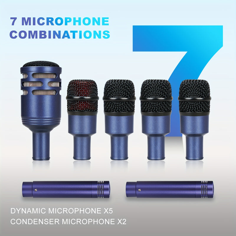 Kit de micrófono de tambor con cable de metal completo - Juego de micrófono de condensador de bajo de bombo para usar con batería, voz, otros instrumentos, completo con inserciones de clip de rosca, soportes de micrófono