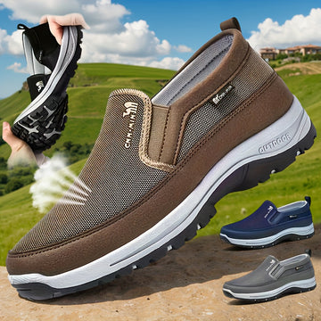 Tenis casuales para hombre, diseño cómodo sin cordones con parte superior de tela transpirable, punta redonda, suela sintética, ideales para uso diario y correr - Zapatos de estilo urbano para todas las estaciones