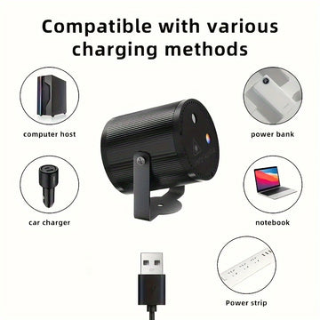 Luz Láser Cilíndrica Negra con Alimentación USB - Decorativa, Bajo Consumo (<0.4mW), Portátil para Sonido En Vivo y Iluminación