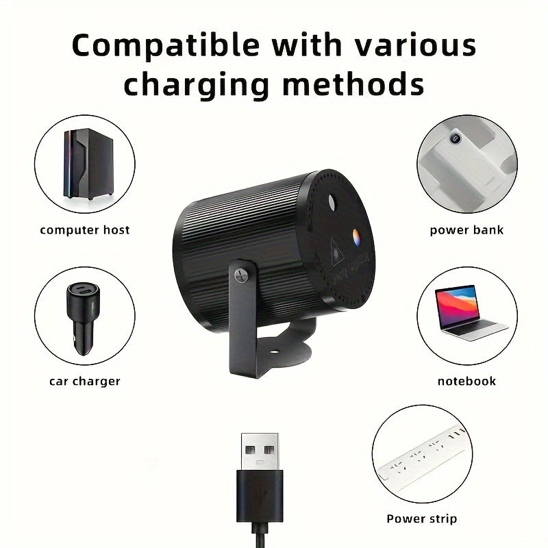 Luz Láser Cilíndrica Negra con Alimentación USB - Decorativa, Bajo Consumo (<0.4mW), Portátil para Sonido En Vivo y Iluminación