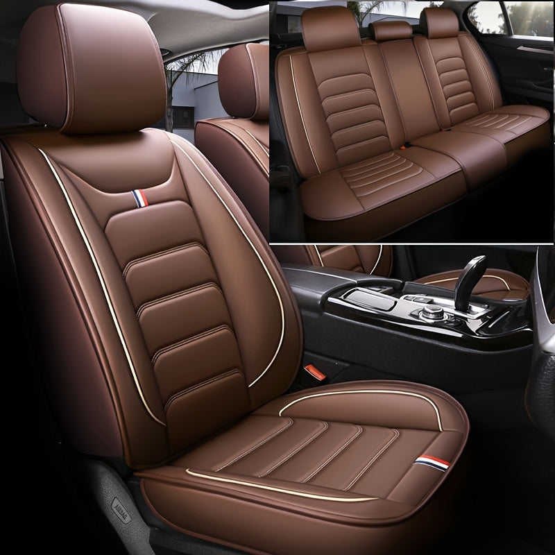 Protector de asiento de coche de temporada universal de 5 plazas, transpirable, con cojín de piel sintética, adecuado para el 99% de los modelos de 5 plazas, edición cómoda con compra individual de 2 almohadas.