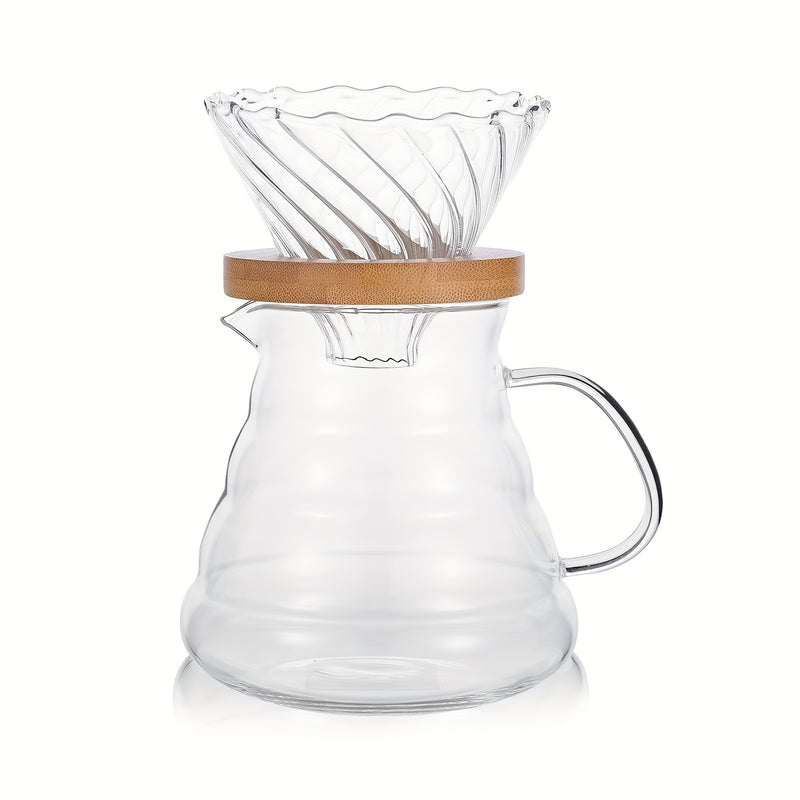 Juego de café artesanal, con espiral de vidrio con rayas diagonales y 20 filtros de papel V60
