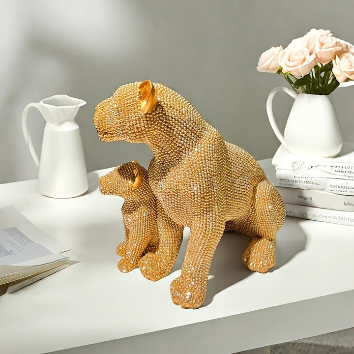 Conjunto de Resina de Leopardo Sentado Madre y Cría, Figura de Animal Versátil para Decoración del Hogar - Ideal para Salón, Oficina, Armario, Escritorio y Entrada - Regalo Perfecto para el Día de la Madre, Uso Interior y Exterior