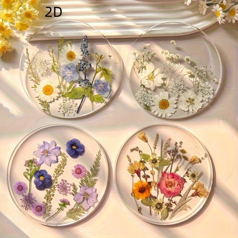 Juego de 4 Posavasos Acrílicos Planos 2D, Coloridos y Estampados para Exteriores, Decoración de Mesa para Bodas, Cumpleaños o Día de la Madre, Arte con Flores Silvestres, Diseño 2D Plano, Ideal para Navidad