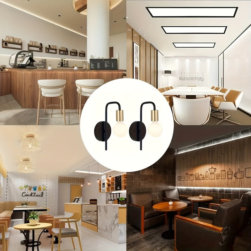 2 piezas de luz de pared semi-incluida de hierro forjado retro, estilo industrial, candelabro de satélite, luz de techo clásica para el hogar, base de bombilla E26/E27, iluminación multifuncional elegante de doble cabeza para dormitorio, estudio, cocina,