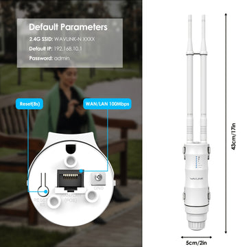WAVLINK N300 Punto de Acceso Inalámbrico Exterior - Impermeable, Alimentado por PoE, Extensor WiFi de Largo Alcance con Puertos WAN/LAN, Antenas Direcionales 2x7dBi, Modos Versátiles de AP/Enrutador/Repetidor, Resistencia al Clima con Clasificación