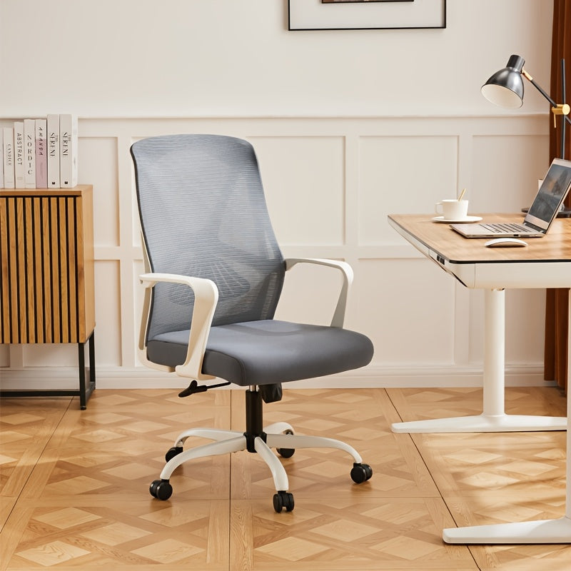 Silla de oficina ergonómica blanca, modelo 919, soporte lumbar cómodo, altura ajustable, reclinable manual, marco de madera dura, relleno de esponja, asiento tapizado, silla de escritorio giratoria para uso en el hogar y la oficina.