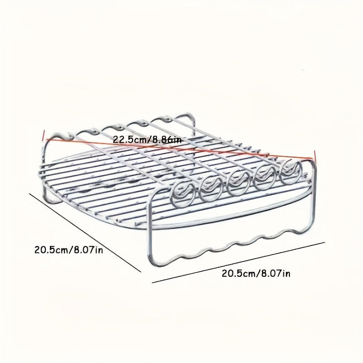 Rejilla Versátil de Acero Inoxidable para Freidora de Aire con Brochetas - Apilable, Parrilla Multiusos para Horno y Tostadora, Ideal para Asar, Cocinar al Vapor y Pan - Accesorio de Doble Capa