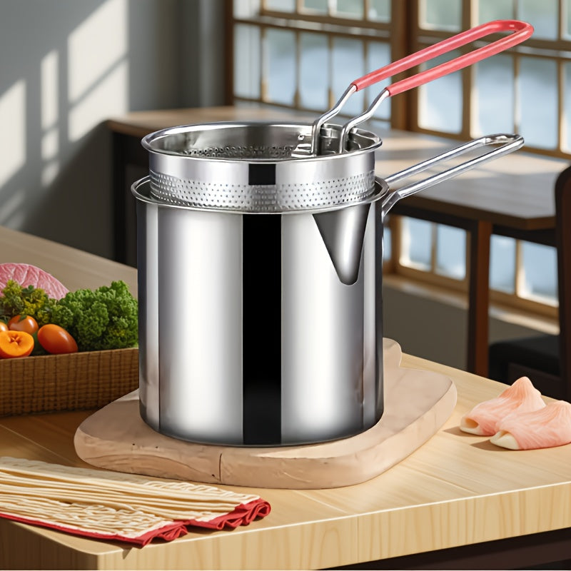 Juego de Freidora y Colador de Acero Inoxidable - Compacto y Fácil de Usar - Ideal para Papas Arrugadas, Patatas Fritas, Pescado y Pollo - Herramienta Esencial en la Cocina del Hogar