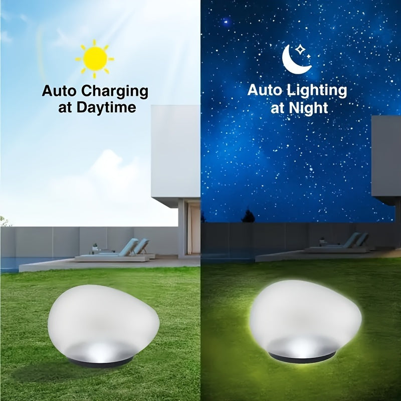 Paquete de 2 Luces Solares de Piedra, Iluminación Exterior de Alta Calidad IP4 para Céspedes, Patios, Caminos de Jardín y Más (Blanco Frío), Iluminación Decorativa para Patios | Aspecto Elegante de Piedra | Luz de Piedra de Vidrio, Luces Solares Exterior