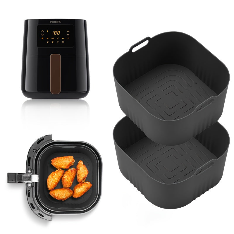 Juego de 1/2 bandejas cuadradas de silicona para freidoras de aire, compatibles con accesorios del Philips HD9252, superficie antiadherente, apto para horno y microondas, fácil de limpiar, accesorios multifuncionales para cocina