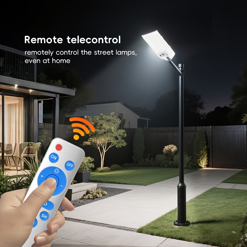 Nueva luz de camino solar integrada con sensor de movimiento, iluminación inteligente para exteriores, calles, patios y jardines, fijo de plástico resistente al tiempo con control remoto, luces solares para exteriores, cuerpo de plástico duradero.