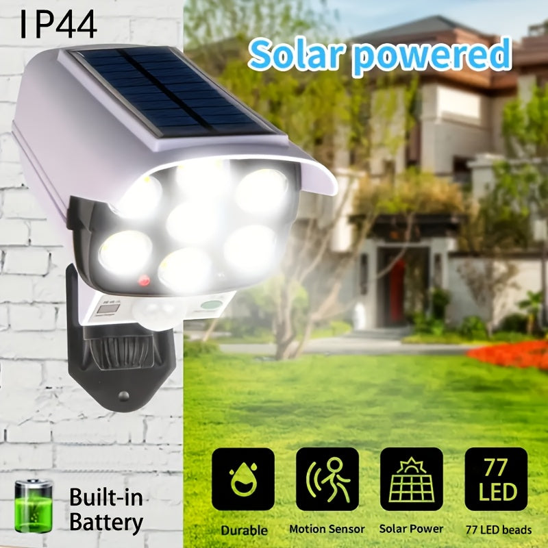 1 pieza de luz de calle solar KEWEN con sensor de movimiento, luz LED para patio con cámara simulada, alimentada por energía solar, voltaje de funcionamiento ≤36V, para entrada, pasillo, jardín, luz de pared de inducción de cuerpo humano, luz inteligente