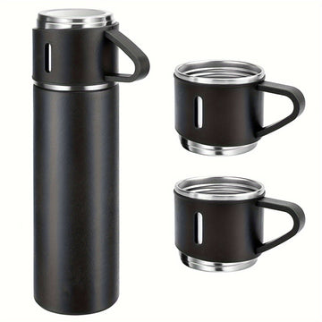 1 juego de tazas de vacío de acero inoxidable 304 para negocios, con 3 tapas, regalo portátil para exteriores.