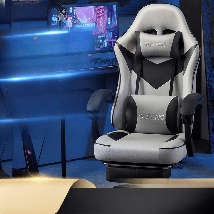 Silla de juego con respaldo reclinable ajustable, tapizado de cuero, estructura de metal y madera dura, relleno, con operación manual, para oficina en casa y dormitorio, adecuada para uso en pisos duros.