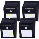 4 luces solares para pared exterior, con sensor de movimiento para jardín, escaleras y caminos, incluye hardware de instalación, montaje semiempotrado, control de interruptor, material plástico, energía solar con batería de litio, iluminación para camino