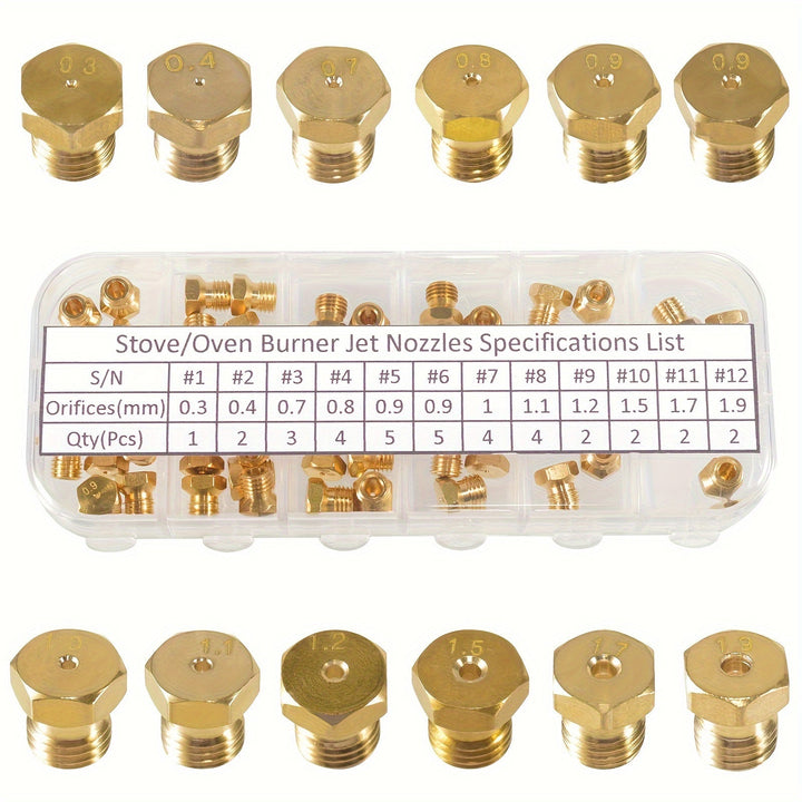 Kit de Conversión de Boquilla de Chorro para Estufa/Horno de Cobre STPCTOU de 36 piezas, Puntas de Rociador de Gas M6x0.75mm, Piezas de Repuesto para Propano LP y Gas Natural, Rango de Orificio de 0.3-1.9mm