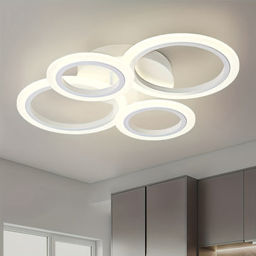Lámpara de techo LED moderna con 4 luces en forma de anillo, diseño metálico con tono cálido y abrazaderas removibles para fácil instalación - Ideal para cocina, dormitorio, sala de estar, lavandería - Incluye hardware