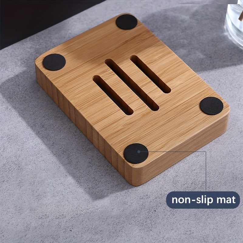 1 Pieza, Caja De Jabón De Bambú, Soporte De Jabón Antideslizante, Jabonera Para Encimera De Baño, Caja De Jabón De Drenaje, Bandejas De Jabón De Bambú Creativas Para Baño