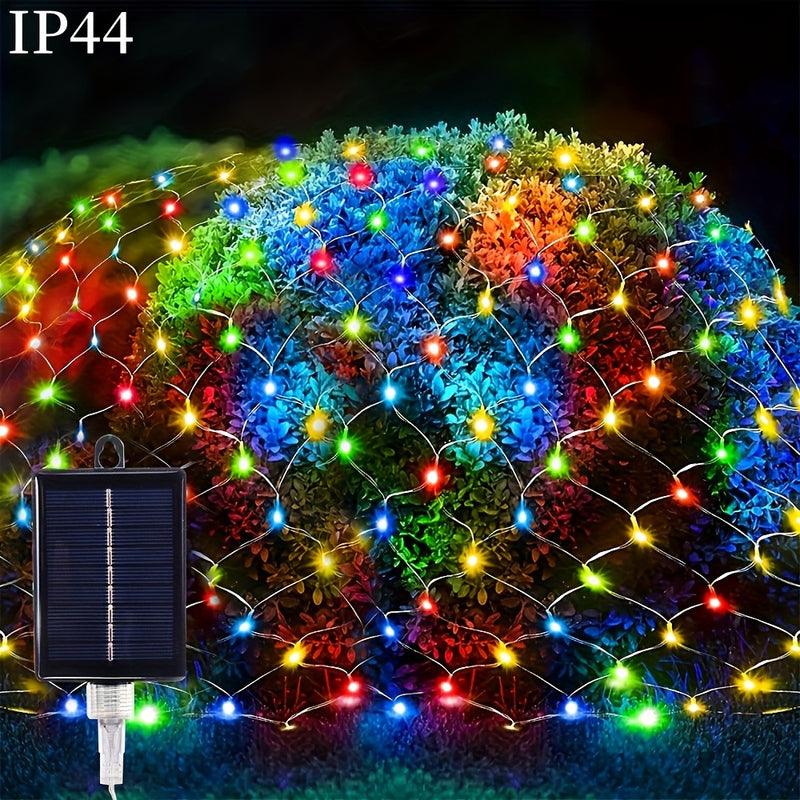 1 unidad de luces de red solares - 192 LED, 298.7 cm x 201.17 cm, 8 modos de luces LED intermitentes para uso en interiores/exteriores - Perfectas para árboles, paisajismo, jardín, techo, balcón, decoración de pared - Ideales para bodas, cumpleaños, Navi