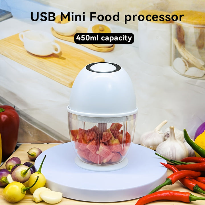 Procesador de Alimentos Mini USB Compacto de 400ml - Picadora Eléctrica de Ajo y Verduras, Cebolla, Jengibre, Chile, Frutas, Trituradora de Carne con Batería de Litio Recargable - Licuadora de Cocina Portátil para Preparación Rápida de Alimentos