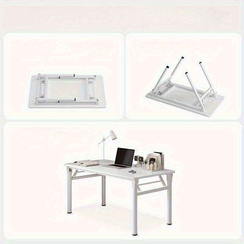 Mesa plegable blanca - Fácil de montar, diseño compacto para hogar, oficina y dormitorios, estructura de madera dura con marco de metal, incluye silla, estética y práctica, adecuada para 11 festivales.