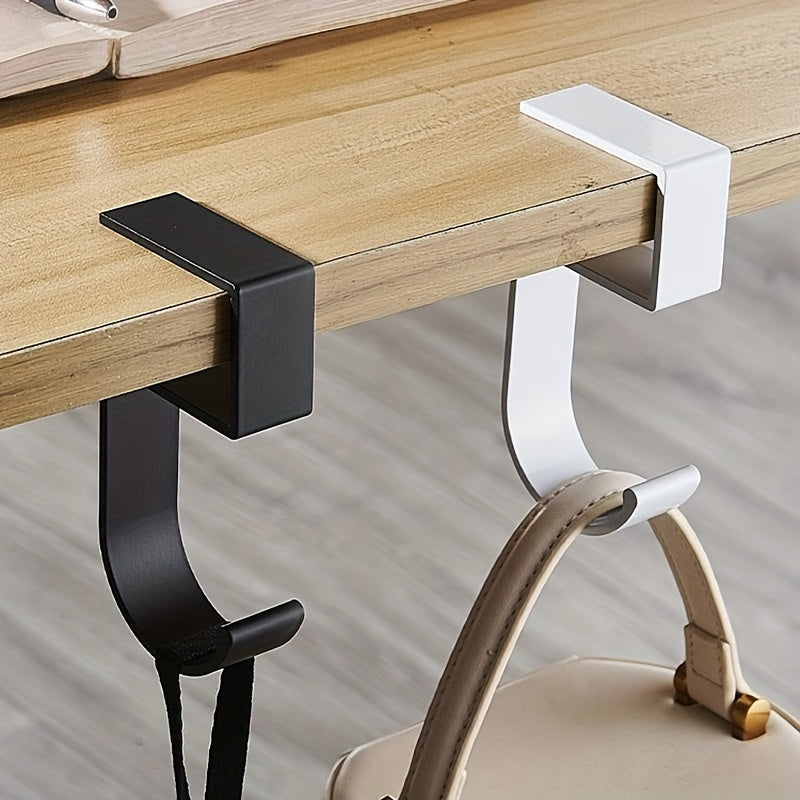 1pc Organizador de Ganchos para Escritorio de Aluminio - Colgador de Bolsas Sin Taladro con Diseño Antideslizante, y Blanco Elegante para Oficina o Estudiante (Uso Doméstico y Profesional), Solución de Almacenamiento de Bolsas, Fácil Instalación, Ganchos