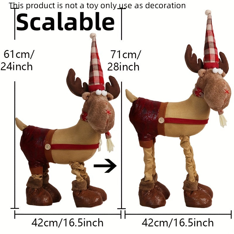 1pc Adorno Telescópico Grande de Reno con Gorro Navideño - Muñeco Decorativo Festivo de Poliéster para el Hogar, Vestíbulo de Hotel y Exhibición de Ventana, Ideal para Fiestas Temáticas Navideñas, Decoración Navideña Vintage