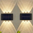 2 pzas. luces solares para pared exterior, luces de pared con doble cabezal, iluminación hacia arriba y abajo, 6 luces LED solares para jardín, calle o paisaje, decorativas, ideales para jardín, patio y balcón, con batería recargable de níquel, capacidad