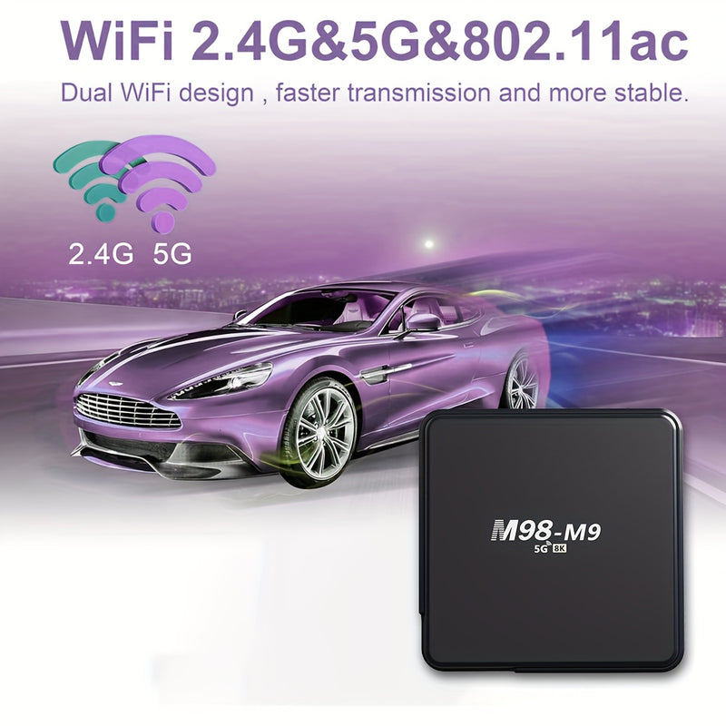 M98-M9 Android TV Box con procesador de núcleo cuádruple, WiFi dual 4G/5G, inalámbrico 5.0, sistema operativo Android 10, salida HDTV, puertos USB - Jugador inteligente de transmisión para 4K UHD, compatible con Netflix, Kodi, enchufe de EE. UU. (110V-13